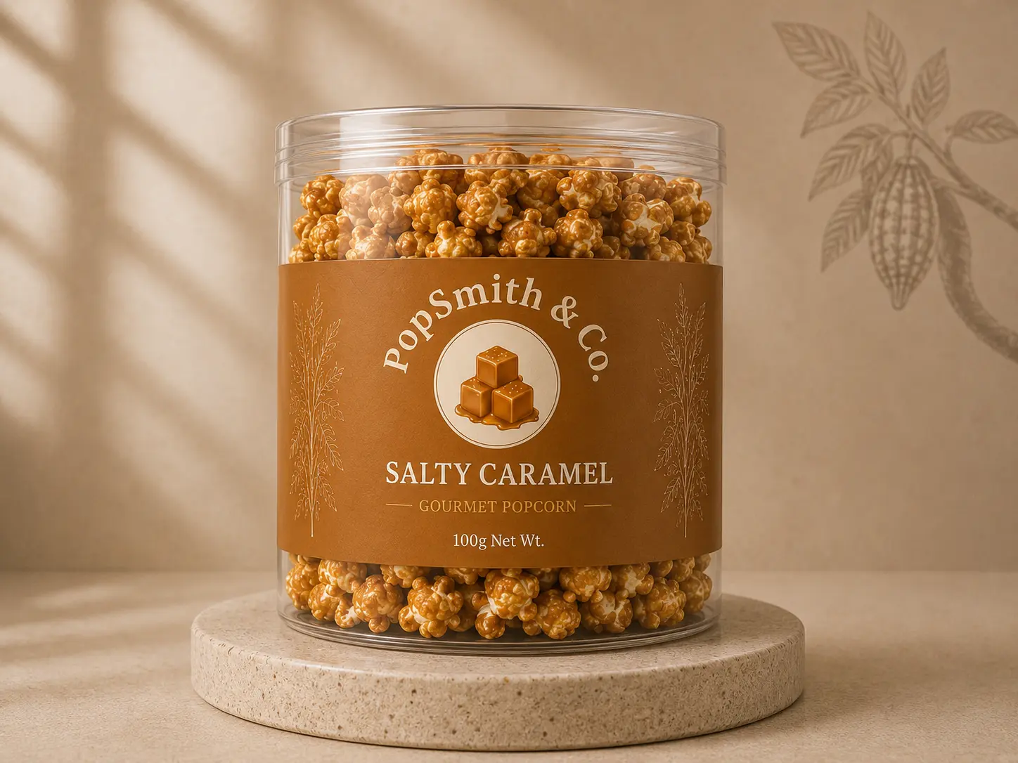 Salty Caramel gourmet popcorn tin by Popsmith & Co.